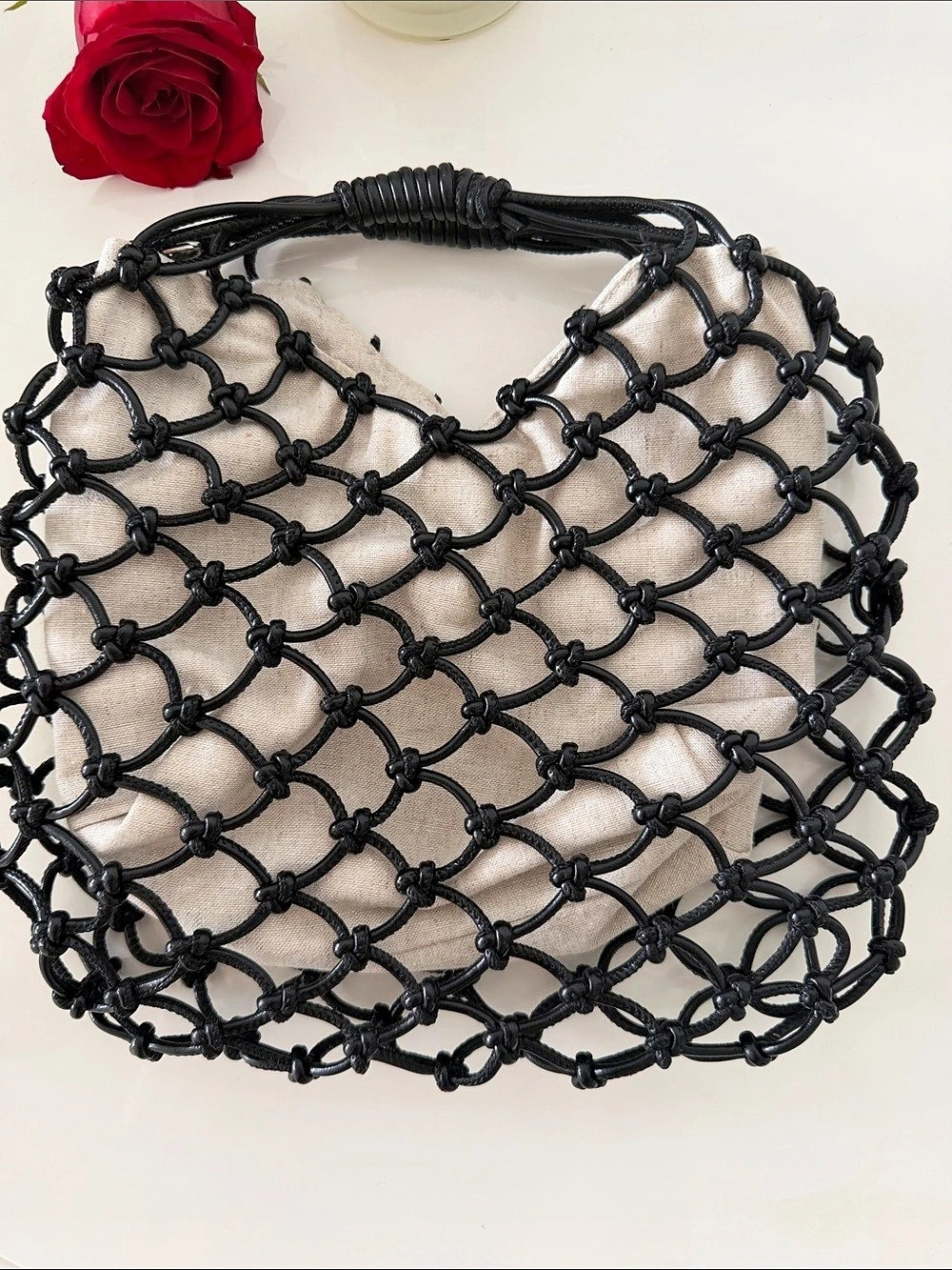 Zara Net Shoulder Bag in Black & Cream